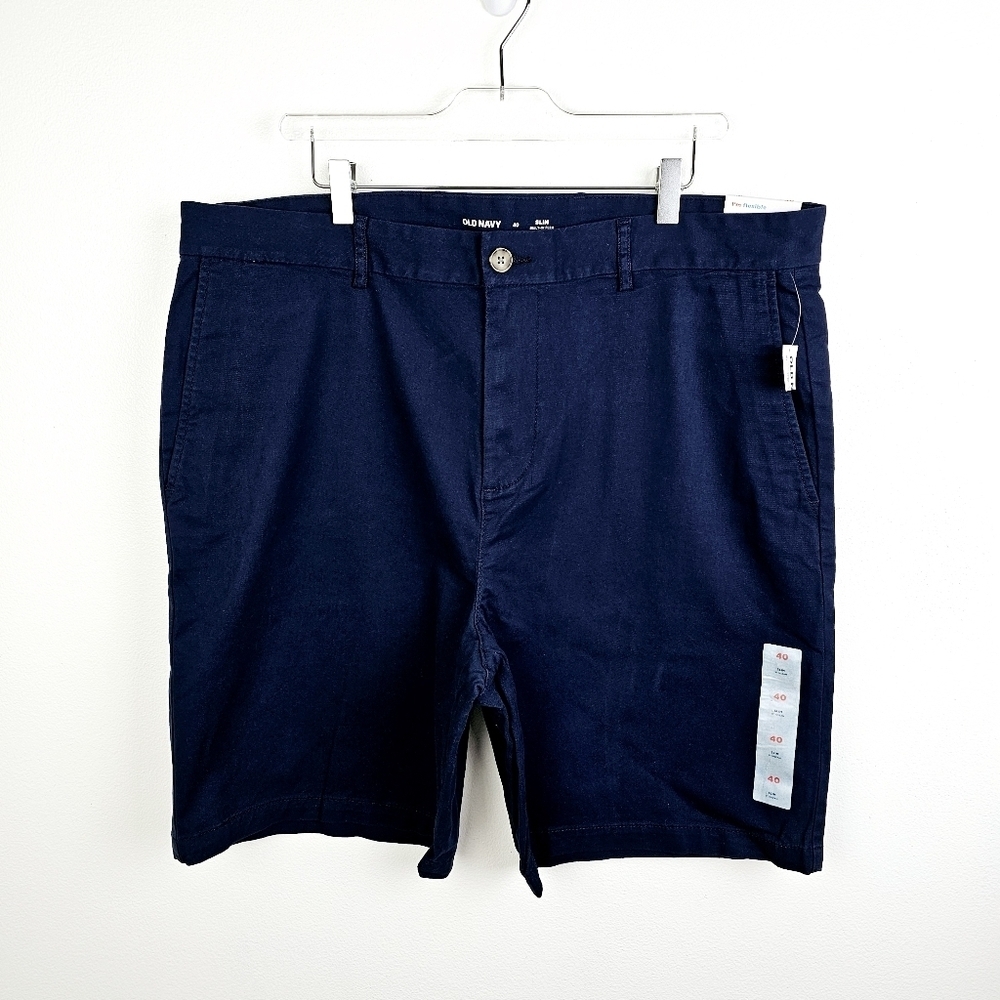 Old Navy #549103 Slim Built-in Flex Rotation Navy Blue Chino Shorts NWT - Picture 2 of 11